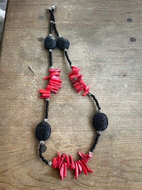 Handcrafted Black & Red Beaded Statement Necklace